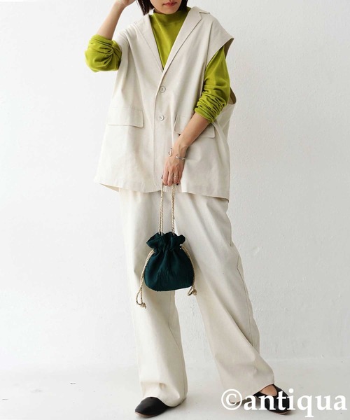 antiqua（アンティカ）の「テーラード襟コットンリネンベスト（テーラードジャケット・レディース・ブラック/ブルー/ナチュラル・FREE）」の12枚目の写真