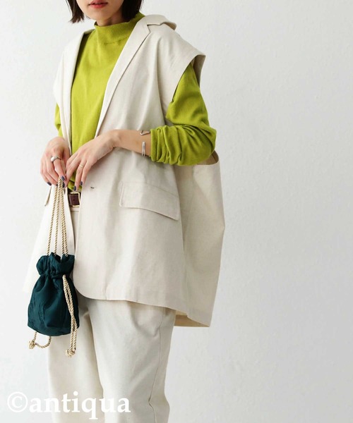 antiqua（アンティカ）の「テーラード襟コットンリネンベスト（テーラードジャケット・レディース・ブラック/ブルー/ナチュラル・FREE）」の13枚目の写真