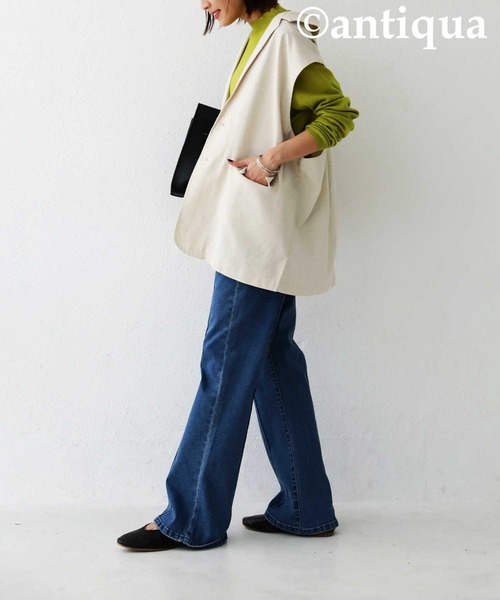 antiqua（アンティカ）の「テーラード襟コットンリネンベスト（テーラードジャケット・レディース・ブラック/ブルー/ナチュラル・FREE）」の16枚目の写真