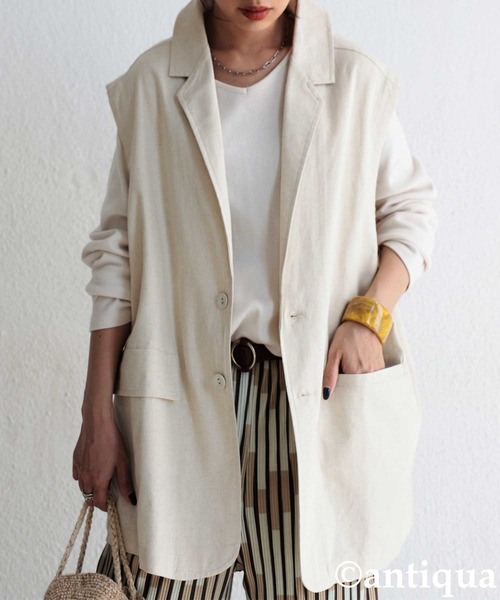 antiqua（アンティカ）の「テーラード襟コットンリネンベスト（テーラードジャケット・レディース・ブラック/ブルー/ナチュラル・FREE）」の18枚目の写真