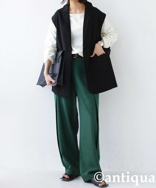 antiqua（アンティカ）の「テーラード襟コットンリネンベスト（テーラードジャケット・レディース・ブラック/ブルー/ナチュラル・FREE）」の6枚目の写真