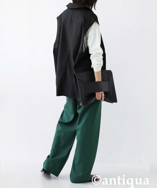 antiqua（アンティカ）の「テーラード襟コットンリネンベスト（テーラードジャケット・レディース・ブラック/ブルー/ナチュラル・FREE）」の8枚目の写真