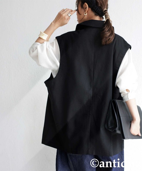 antiqua（アンティカ）の「テーラード襟コットンリネンベスト（テーラードジャケット・レディース・ブラック/ブルー/ナチュラル・FREE）」の10枚目の写真