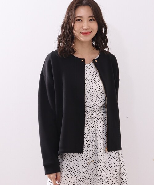 DRESKIP（ドレスキップ）の「◆もちもちダンボールニットジップジャケット（ブルゾン・レディース・ライトグレー/ブラック/オフホワイト・02/03/04）」の19枚目の写真