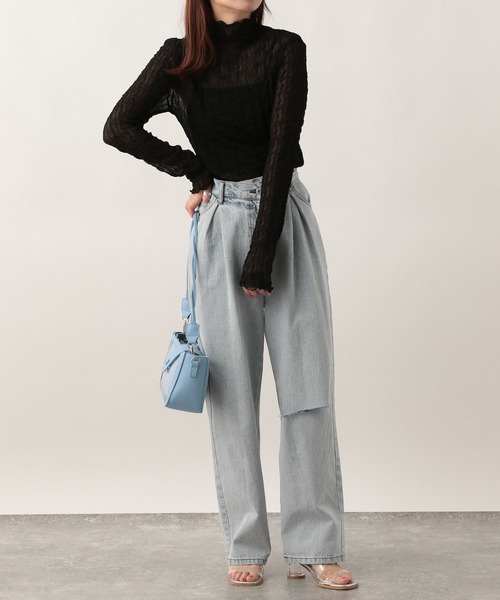 Heather(ヘザー)の「ウネウネシアーカットソー 276040(Tシャツ/カットソー・レディース・ブラック/オレンジ/アイボリー/グリーン/ピンク/チェリーピンク・FREE)」の20枚目の写真