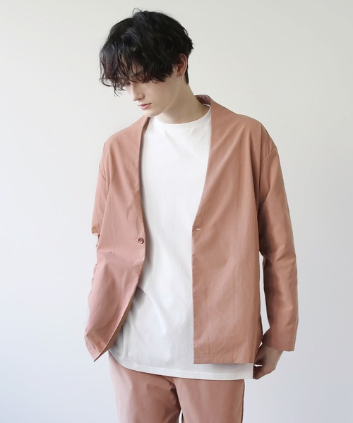 抗菌防臭付きノーカラーカーデジャケット&テーパードパンツセットアップ