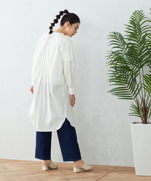 Plantation長袖ロングシャツ　チュニック　リネンコットン　バンドカラー Plantation長袖ロングシャツ チュニック リネンコットン バンドカラー