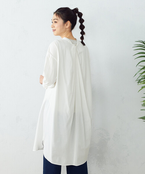 Plantation長袖ロングシャツ　チュニック　リネンコットン　バンドカラー COMME CA ISM（コムサイズム）の「リネン混 バンドカラー ロング