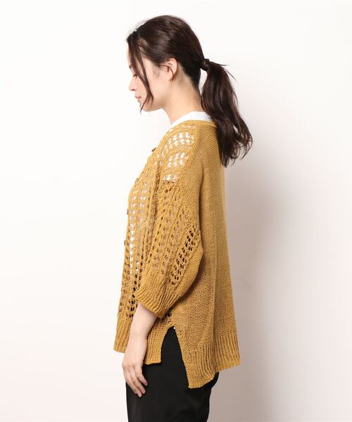 Samansa Mos2（サマンサ モスモス）の「テープヤーンクルーネックカーディガン（カーディガン/ボレロ・レディース・イエロー/キナリ/ミント/チャコール・ﾌﾘ-）」の5枚目の写真
