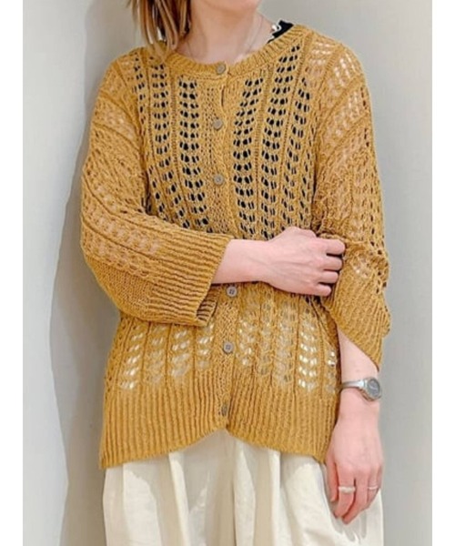 Samansa Mos2（サマンサ モスモス）の「テープヤーンクルーネックカーディガン（カーディガン/ボレロ・レディース・イエロー/キナリ/ミント/チャコール・ﾌﾘ-）」の4枚目の写真