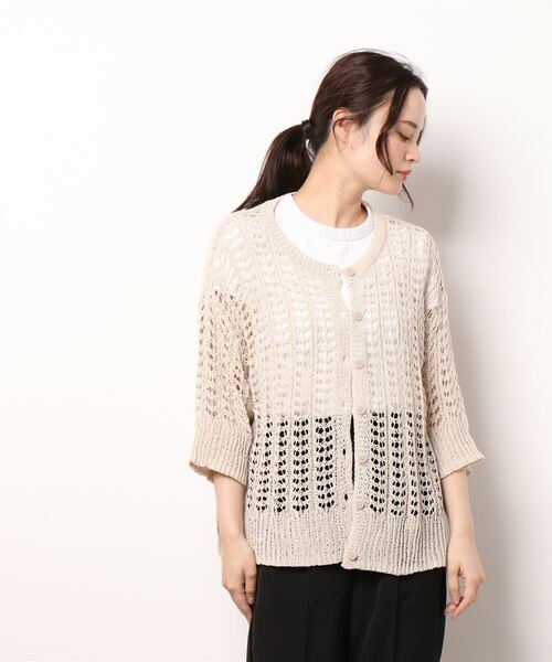 Samansa Mos2（サマンサ モスモス）の「テープヤーンクルーネックカーディガン（カーディガン/ボレロ・レディース・イエロー/キナリ/ミント/チャコール・ﾌﾘ-）」の9枚目の写真