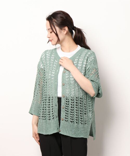 Samansa Mos2（サマンサ モスモス）の「テープヤーンクルーネックカーディガン（カーディガン/ボレロ・レディース・イエロー/キナリ/ミント/チャコール・ﾌﾘ-）」の10枚目の写真