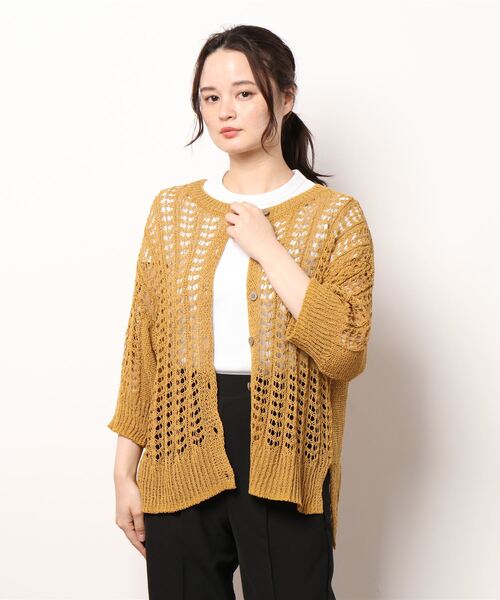 Samansa Mos2（サマンサ モスモス）の「テープヤーンクルーネックカーディガン（カーディガン/ボレロ・レディース・イエロー/キナリ/ミント/チャコール・ﾌﾘ-）」の7枚目の写真