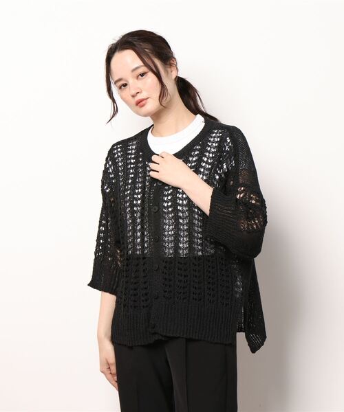 Samansa Mos2（サマンサ モスモス）の「テープヤーンクルーネックカーディガン（カーディガン/ボレロ・レディース・イエロー/キナリ/ミント/チャコール・ﾌﾘ-）」の8枚目の写真