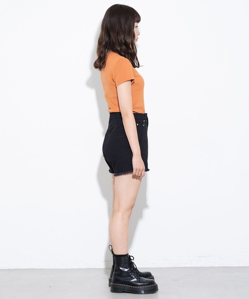 X-girl（エックスガール）の「HIGH WAISTED SHORTS（デニムパンツ・レディース・ブラック/インディゴブルー/ライトインディゴブルー・X-SMALL/SMALL/MEDIUM）」の16枚目の写真