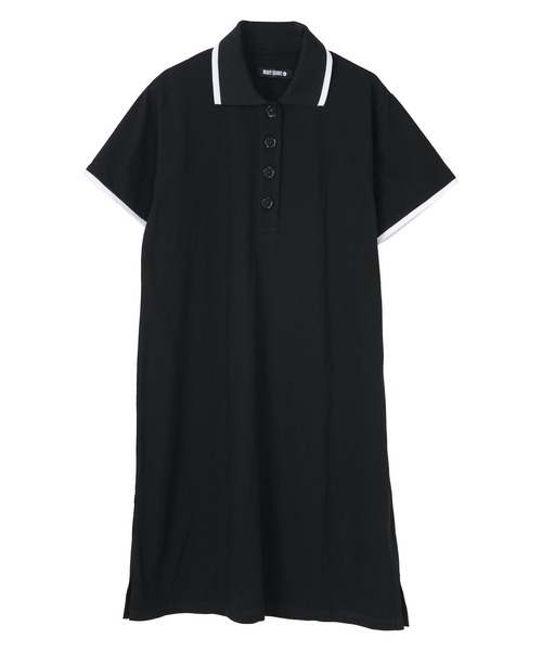 マリークワント　マリクワ　デイジーボタン　ポロワンピース　半袖　黒　ブラック MARY QUANT（マリークワント）の「デイジーボタンバイカラーポロ