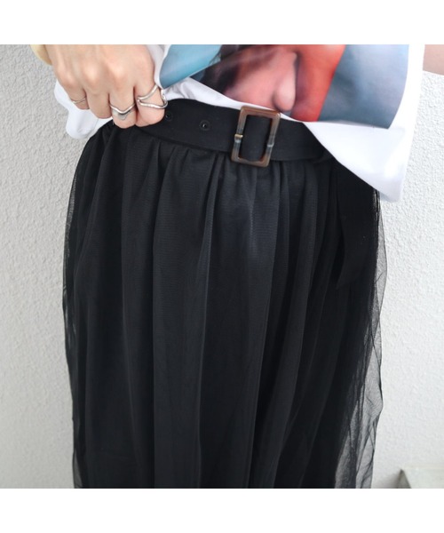 Chich&Sally(チッチアンドサリー)の「コットンツイルチュールドッキングSKT(スカート・レディース・アイボリー/ライトベージュ/Black・FREE)」の5枚目の写真