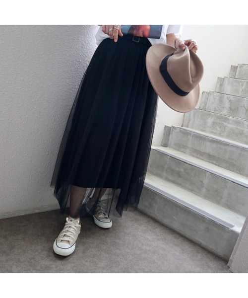 Chich&Sally(チッチアンドサリー)の「コットンツイルチュールドッキングSKT(スカート・レディース・アイボリー/ライトベージュ/Black・FREE)」の13枚目の写真