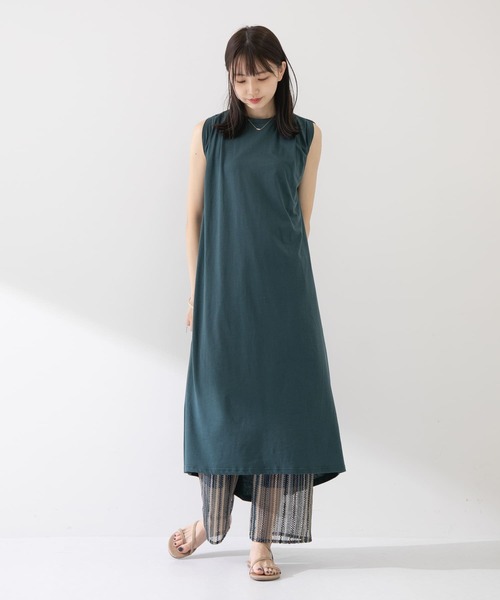 ITEMS URBANRESEARCH(アイテムズ アーバンリサーチ)の「ノースリロングワンピース(ワンピース・レディース・チャコールグレー/オフホワイト/グリーン・FREE)」の7枚目の写真