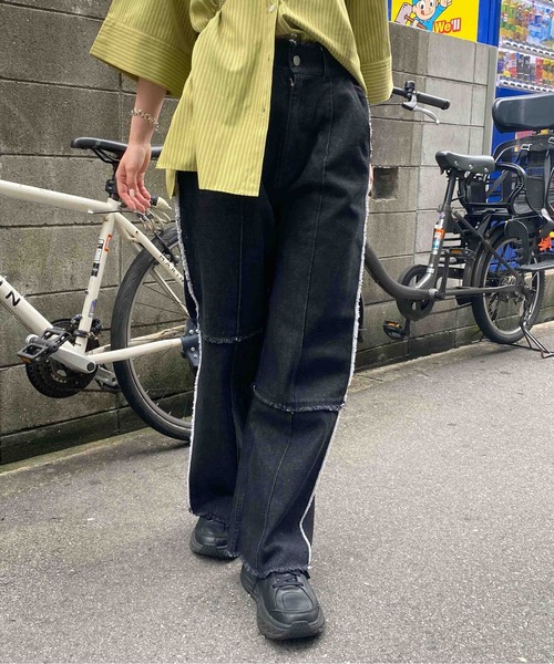 CPCM（シーピーシーエム）の「パッチワークツイルパンツ2（デニムパンツ・レディース・アイボリー/グリーン/インディゴブルー/ブラック・FREE）」の6枚目の写真