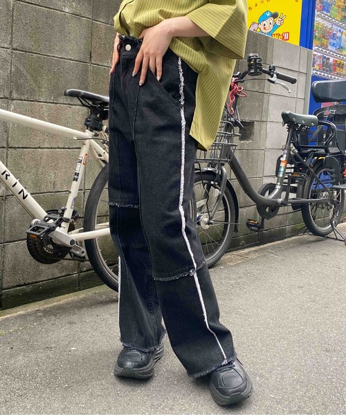 CPCM（シーピーシーエム）の「パッチワークツイルパンツ2（デニムパンツ・レディース・アイボリー/グリーン/インディゴブルー/ブラック・FREE）」の11枚目の写真