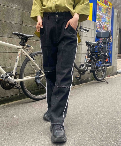 CPCM（シーピーシーエム）の「パッチワークツイルパンツ2（デニムパンツ・レディース・アイボリー/グリーン/インディゴブルー/ブラック・FREE）」の15枚目の写真