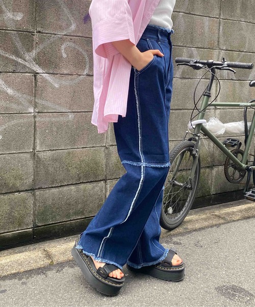 CPCM（シーピーシーエム）の「パッチワークツイルパンツ2（デニムパンツ・レディース・アイボリー/グリーン/インディゴブルー/ブラック・FREE）」の20枚目の写真