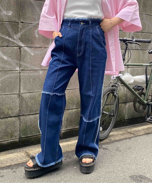 CPCM（シーピーシーエム）の「パッチワークツイルパンツ2（デニムパンツ・レディース・アイボリー/グリーン/インディゴブルー/ブラック・FREE）」の7枚目の写真