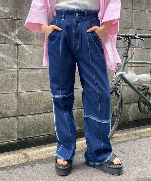 CPCM（シーピーシーエム）の「パッチワークツイルパンツ2（デニムパンツ・レディース・アイボリー/グリーン/インディゴブルー/ブラック・FREE）」の16枚目の写真