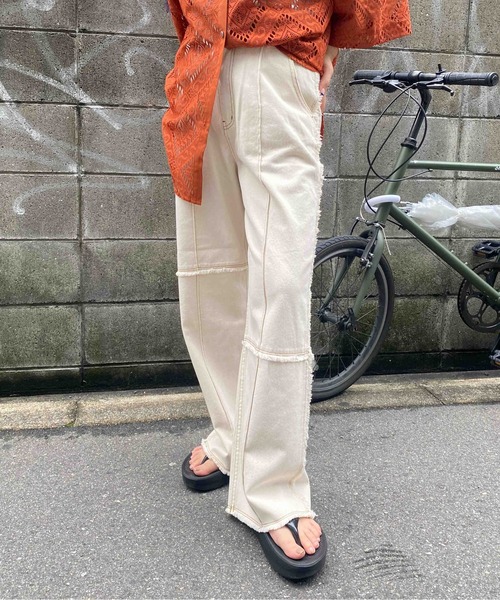 CPCM（シーピーシーエム）の「パッチワークツイルパンツ2（デニムパンツ・レディース・アイボリー/グリーン/インディゴブルー/ブラック・FREE）」の21枚目の写真