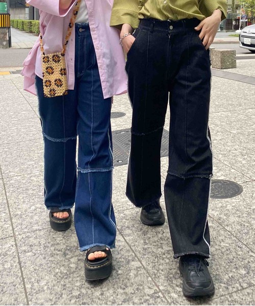CPCM（シーピーシーエム）の「パッチワークツイルパンツ2（デニムパンツ・レディース・アイボリー/グリーン/インディゴブルー/ブラック・FREE）」の18枚目の写真