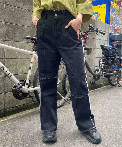 CPCM（シーピーシーエム）の「パッチワークツイルパンツ2（デニムパンツ・レディース・アイボリー/グリーン/インディゴブルー/ブラック・FREE）」の10枚目の写真