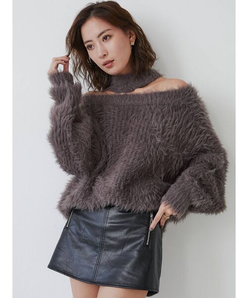 GYDA(ジェイダ)の「オフショルシャギーチョーカー 2WAYニットトップス(ニット/セーター・レディース・アイボリー/チャコールグレー/ピンク/ミント・FREE)」の16枚目の写真