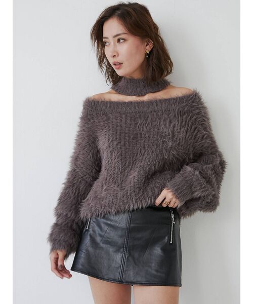 GYDA(ジェイダ)の「オフショルシャギーチョーカー 2WAYニットトップス(ニット/セーター・レディース・アイボリー/チャコールグレー/ピンク/ミント・FREE)」の14枚目の写真