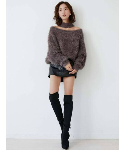 GYDA(ジェイダ)の「オフショルシャギーチョーカー 2WAYニットトップス(ニット/セーター・レディース・アイボリー/チャコールグレー/ピンク/ミント・FREE)」の18枚目の写真