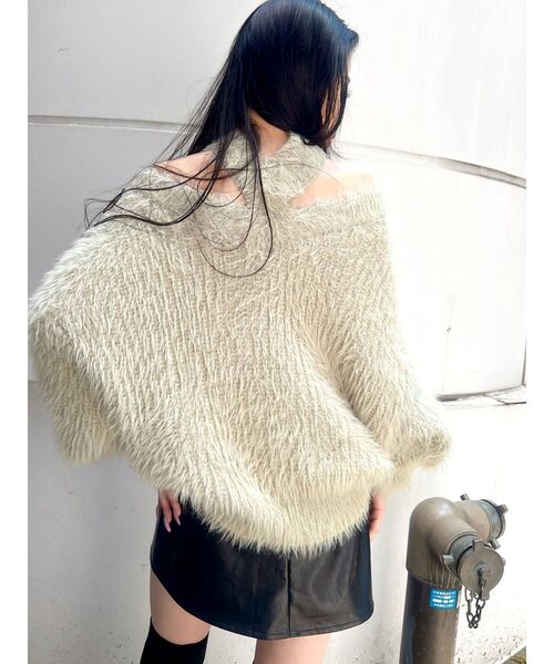 GYDA(ジェイダ)の「オフショルシャギーチョーカー 2WAYニットトップス(ニット/セーター・レディース・アイボリー/チャコールグレー/ピンク/ミント・FREE)」の21枚目の写真