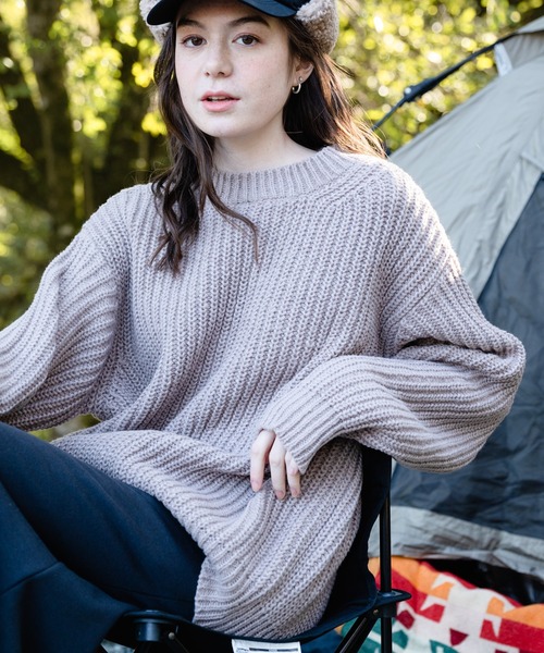 OUTDOOR PRODUCTS APPAREL（アウトドアプロダクツアパレル）の「ローゲージざっくりニット　セーター　モックネック（ニット/セーター・レディース・ネイビー/アイボリー/ライトベージュ・MEDIUM）」の18枚目の写真