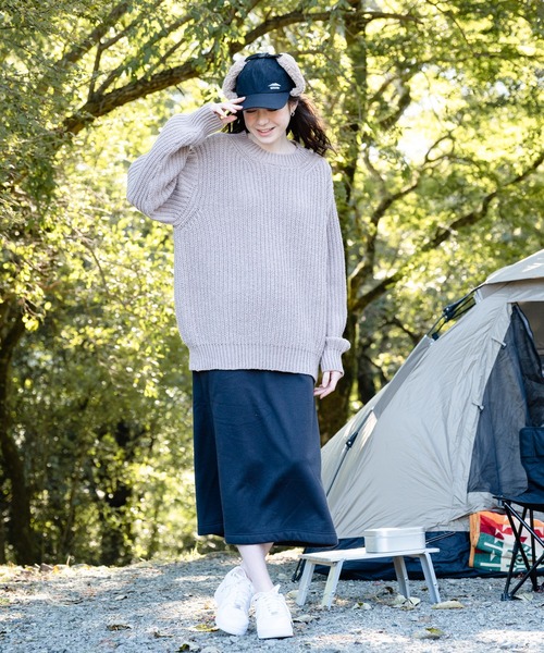 OUTDOOR PRODUCTS APPAREL（アウトドアプロダクツアパレル）の「ローゲージざっくりニット　セーター　モックネック（ニット/セーター・レディース・ネイビー/アイボリー/ライトベージュ・MEDIUM）」の12枚目の写真