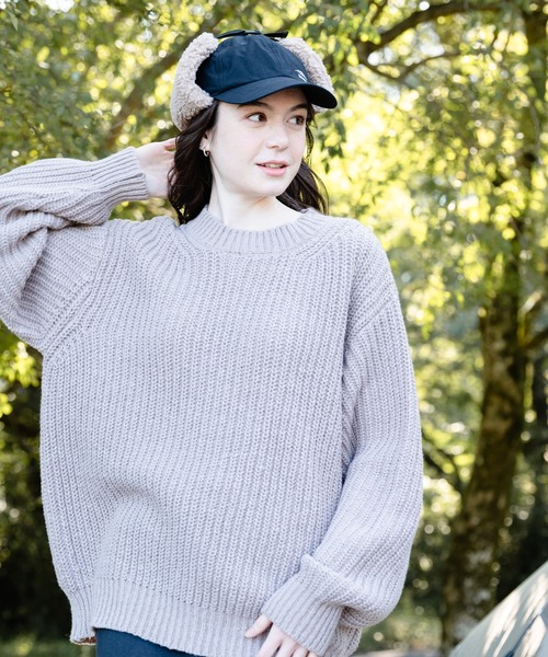 OUTDOOR PRODUCTS APPAREL（アウトドアプロダクツアパレル）の「ローゲージざっくりニット　セーター　モックネック（ニット/セーター・レディース・ネイビー/アイボリー/ライトベージュ・MEDIUM）」の13枚目の写真