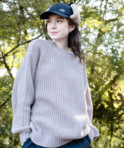 OUTDOOR PRODUCTS APPAREL（アウトドアプロダクツアパレル）の「ローゲージざっくりニット　セーター　モックネック（ニット/セーター・レディース・ネイビー/アイボリー/ライトベージュ・MEDIUM）」の14枚目の写真