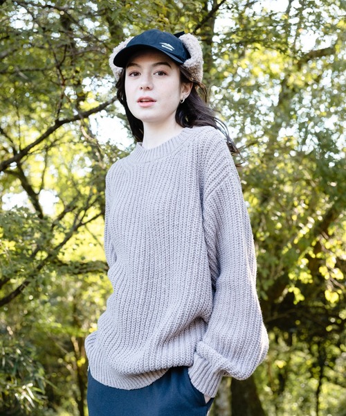 OUTDOOR PRODUCTS APPAREL（アウトドアプロダクツアパレル）の「ローゲージざっくりニット　セーター　モックネック（ニット/セーター・レディース・ネイビー/アイボリー/ライトベージュ・MEDIUM）」の15枚目の写真