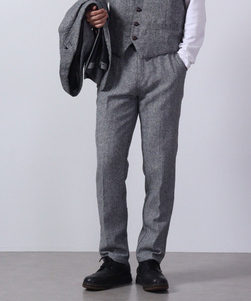 theory ヘリンボーン ツイード セットアップスーツ 秋冬 パンツ グレー ツイード テーパードパンツ 無地/ヘリンボーン セットアップ対応