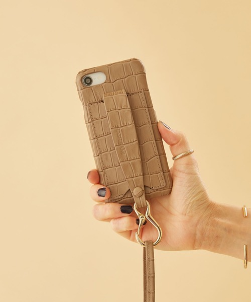HASHIBAMI クロコ型押し カラバッシュ ストラップ iPhoneケース Hashibami（ハシバミ）の「【HASHIBAMI】クロコ型押し カラ