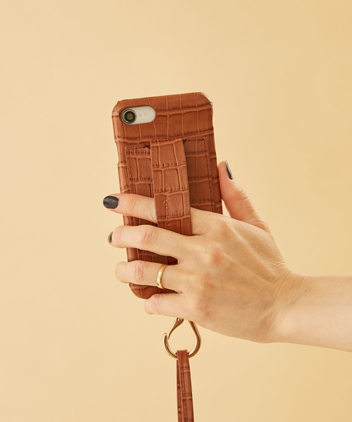 HASHIBAMI クロコ型押し カラバッシュ ストラップ iPhoneケース HASHIBAMI（ハシバミ）の「【HASHIBAMI】クロコ型押し カラバッシュ