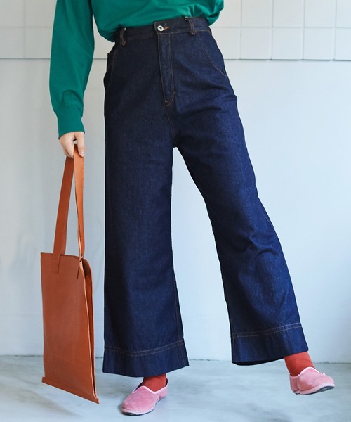 bulle de savon（ビュルデサボン）の「△10oz デニム　ストレートパンツ（デニムパンツ・レディース・キナリ/サックスブルー/インディゴブルー・M/S）」の3枚目の写真