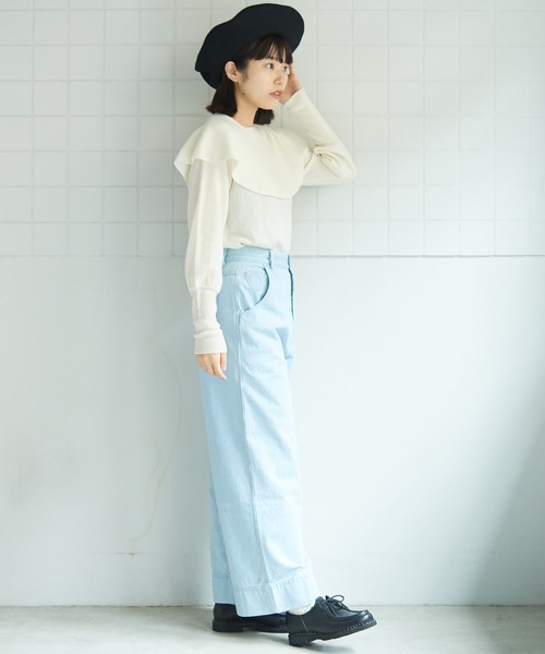 bulle de savon（ビュルデサボン）の「△10oz デニム　ストレートパンツ（デニムパンツ・レディース・キナリ/サックスブルー/インディゴブルー・M/S）」の7枚目の写真