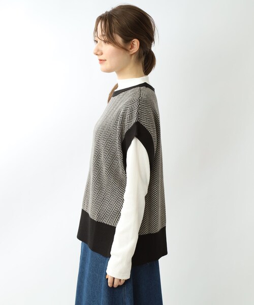 DRESKIP(ドレスキップ)の「◆【インナーを変えて長く活躍】ヘリンボーン ニットべスト(ベスト・レディース・ベージュ系その他2/ブラック系4/ダークブラウン系4・00)」の5枚目の写真