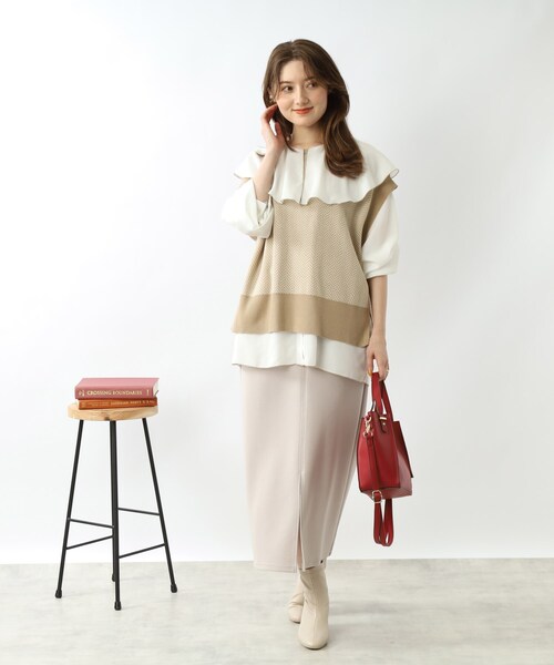 DRESKIP(ドレスキップ)の「◆【インナーを変えて長く活躍】ヘリンボーン ニットべスト(ベスト・レディース・ベージュ系その他2/ブラック系4/ダークブラウン系4・00)」の14枚目の写真