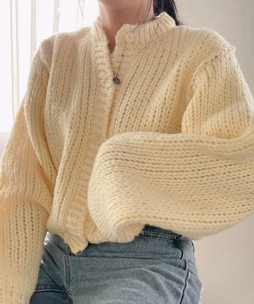 HALEY PESCA(ヘーリーペスカ)の「HALEY PESCA/ボリューム クロップド 無地カーディガン(カーディガン/ボレロ・レディース・イエロー/ブルー/ピンク・FREE)」の1枚目の写真