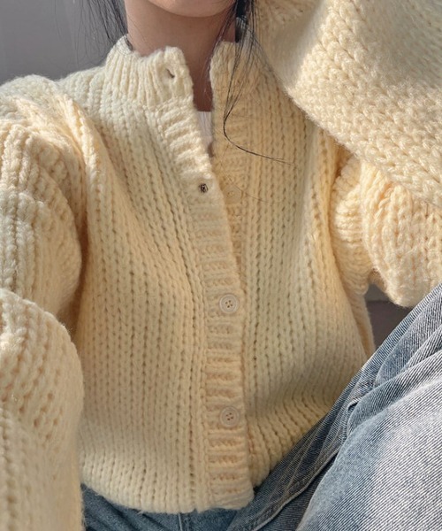 HALEY PESCA(ヘーリーペスカ)の「HALEY PESCA/ボリューム クロップド 無地カーディガン(カーディガン/ボレロ・レディース・イエロー/ブルー/ピンク・FREE)」の5枚目の写真